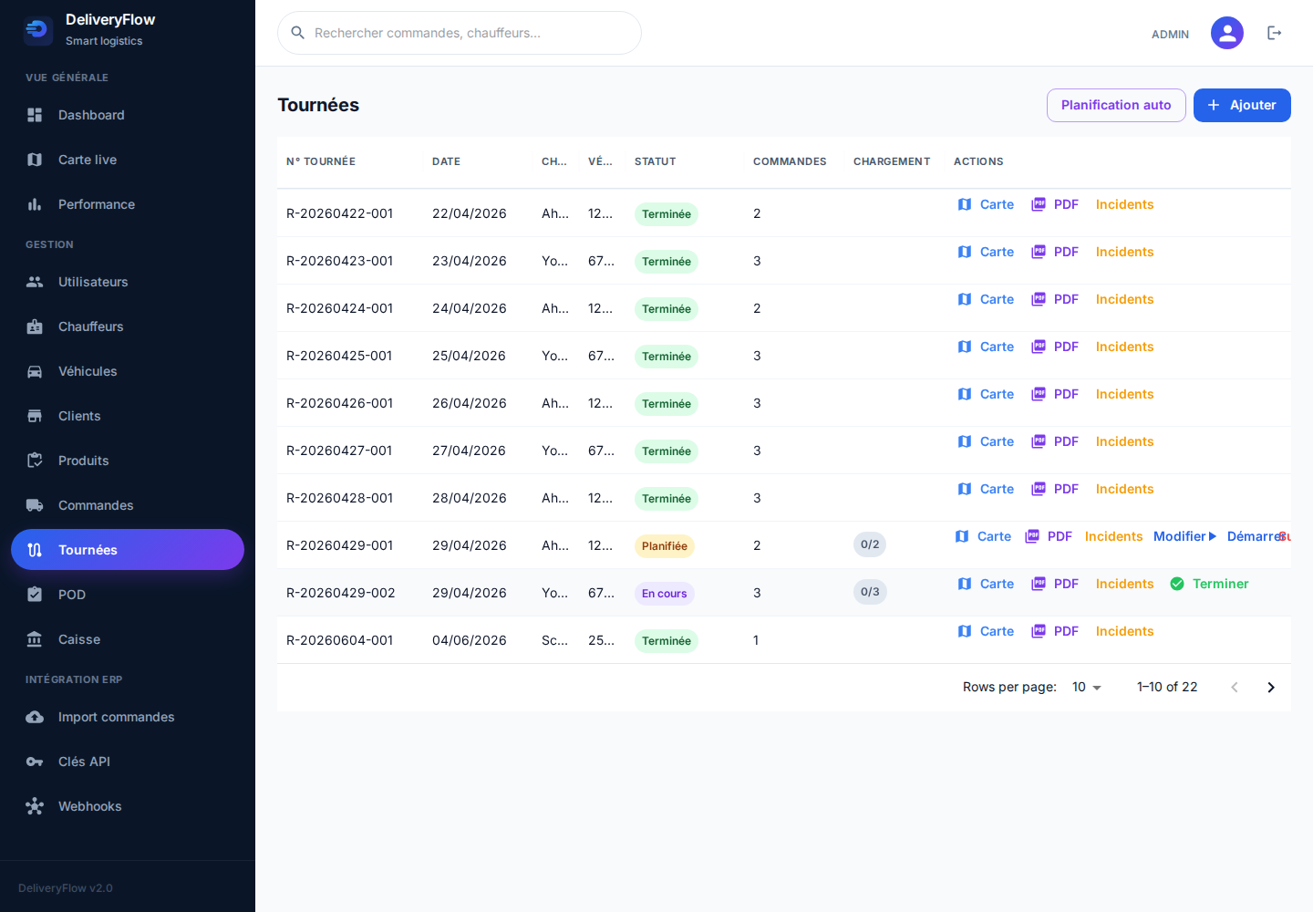 DeliveryFlow route management interface